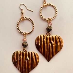 Gold Heart Drop Earrings